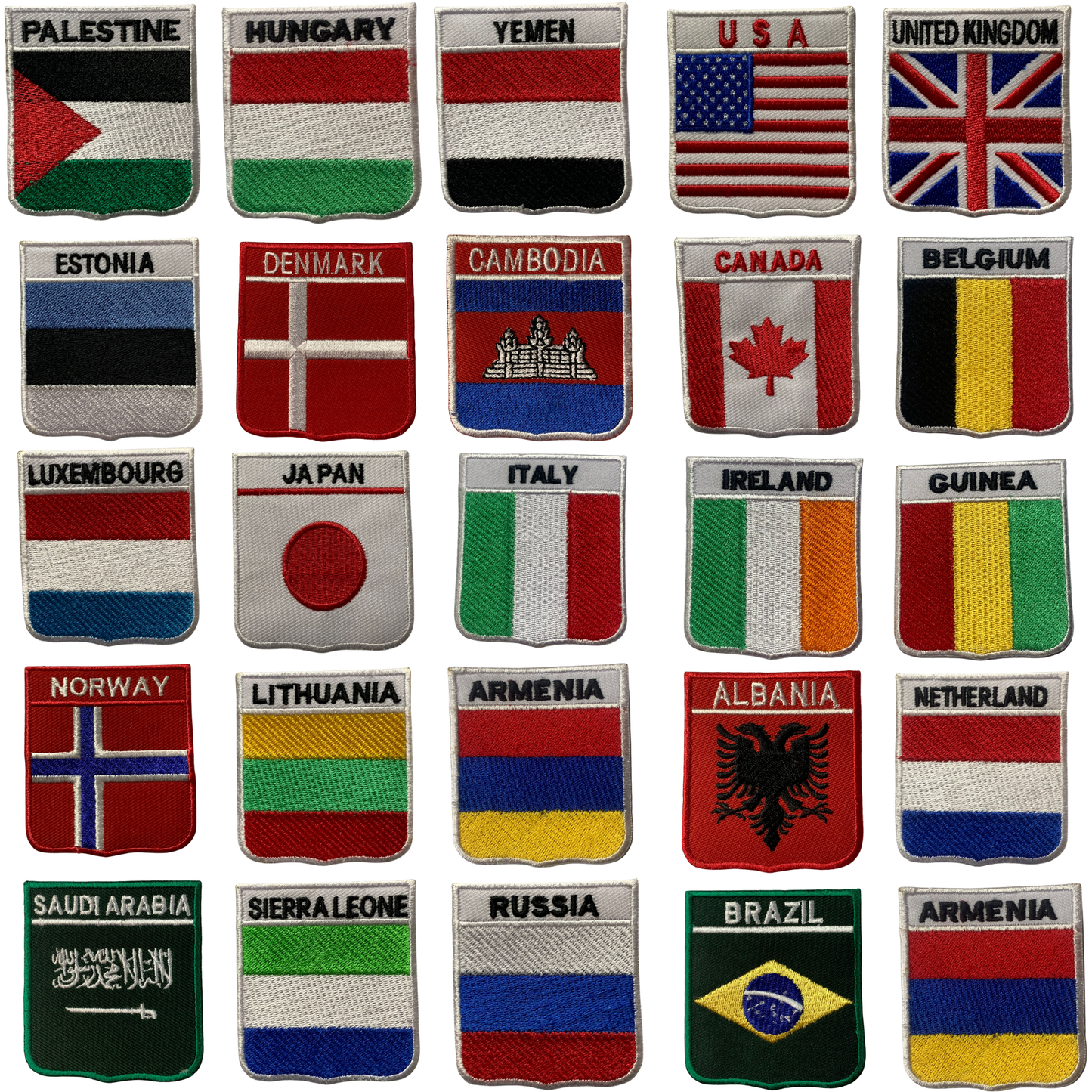 Shield Flag with Name Patch – Embroidered Iron On / Sew On Shield Shaped National Flag Badge with Country Name | All Countries | Badge for Jacket, Biker Vest, Backpack, Uniform (T-Z)