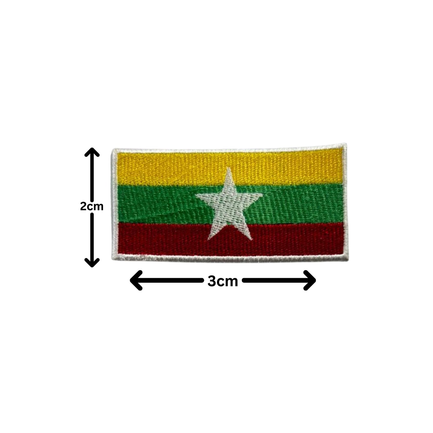 Myanmar Flag Embroidered Patch Set, Iron-On or Sew-On Applique Badges, Rectangle Shield Round Heart Shapes, for Jackets, Backpacks, Hats, Uniforms and Various Sizes