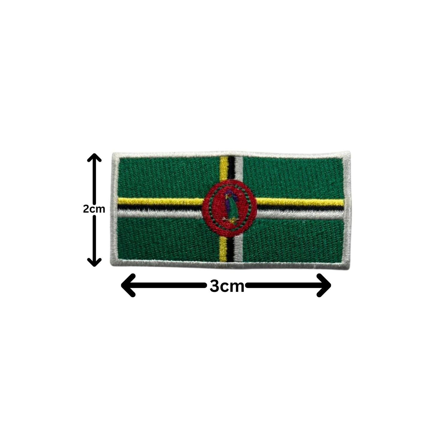 Dominica Flag Embroidered Patch Set, Iron-On or Sew-On Applique Badges, Rectangle Shield Round Heart Shapes, for Jackets, Backpacks, Hats, Uniforms and Various Sizes