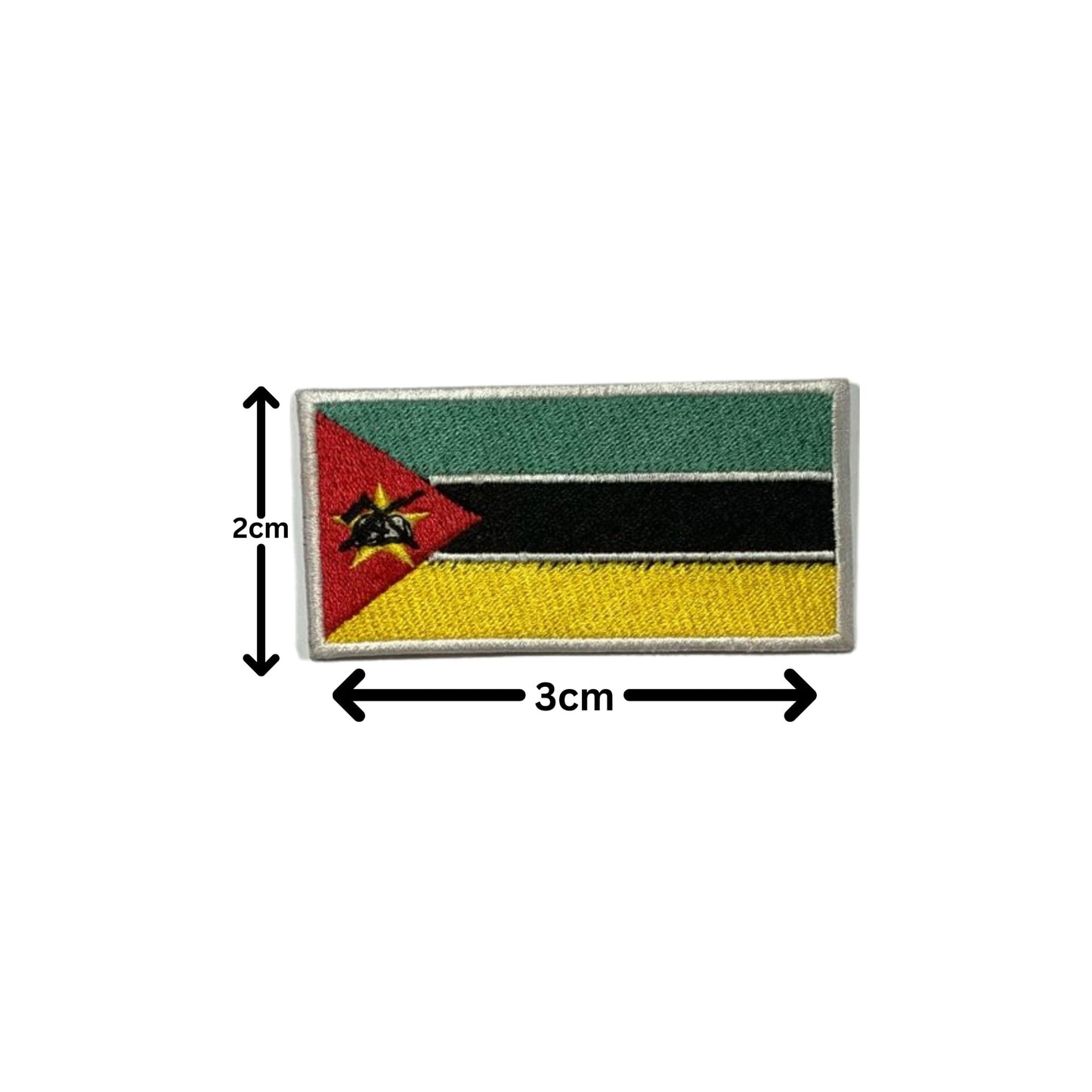 Mozambique Flag Embroidered Patch Set, Iron-On or Sew-On Applique Badges, Rectangle Shield Round Heart Shapes, for Jackets, Backpacks, Hats, Uniforms and Various Sizes