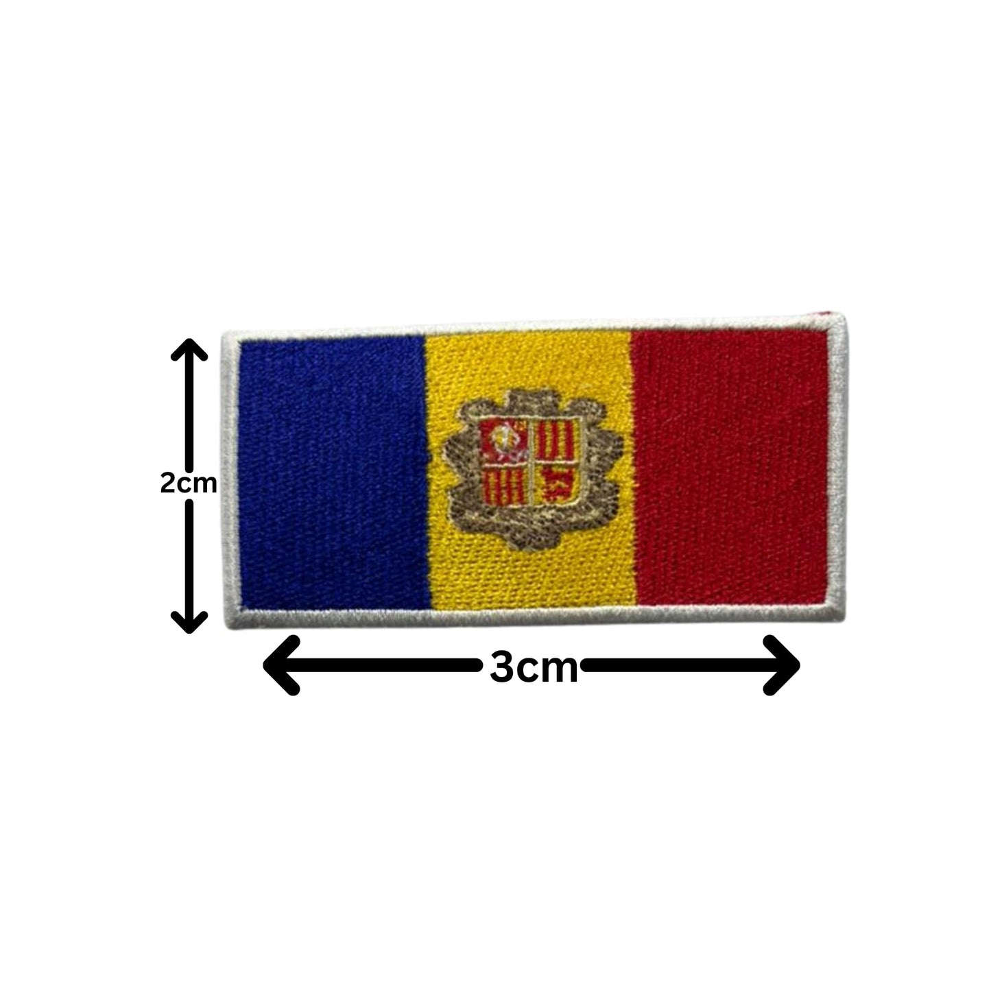 Andorra Flag Embroidered Patches, Iron-On/Sew-On Applique, Shield, Round, Heart and Rectangle Flag Badges for Jackets, Bags, Uniforms, Various Sizes