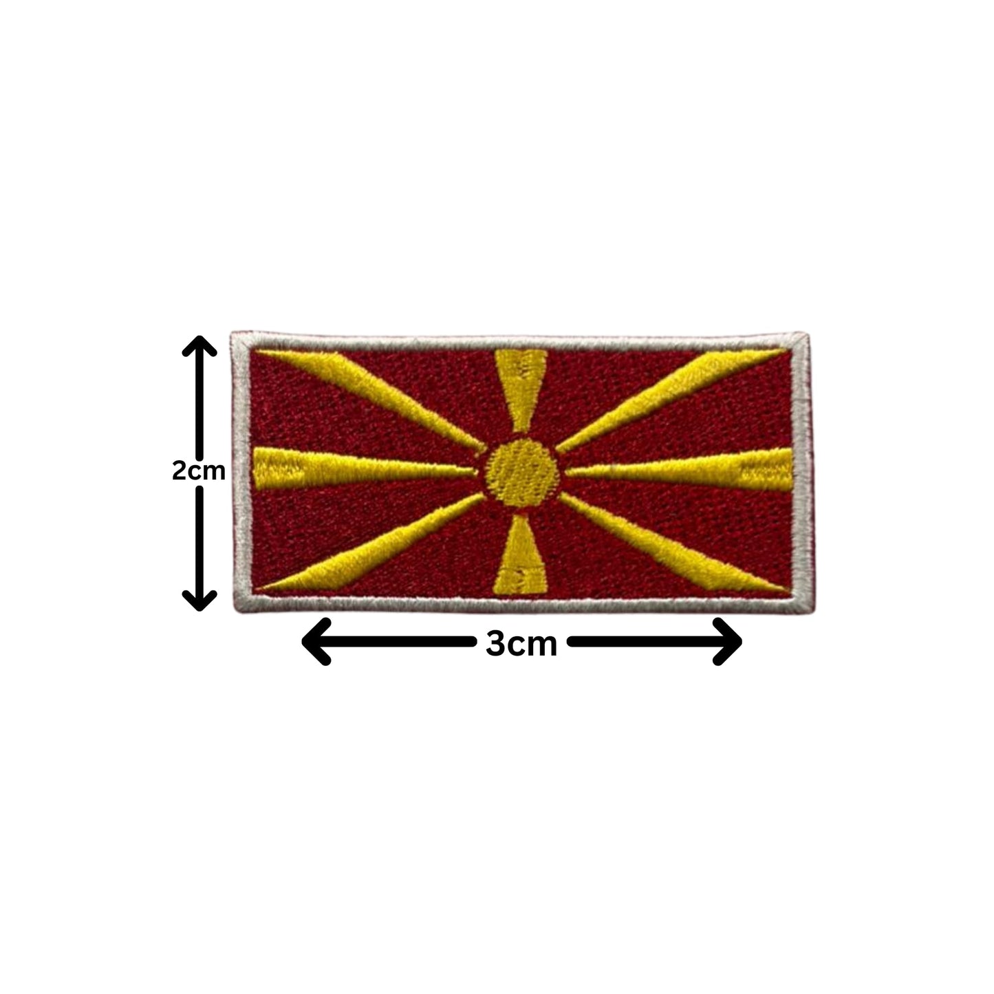 North Macedonia Flag Embroidered Patch Set, Iron-On or Sew-On Applique Badges, Rectangle Shield Round Heart Shapes, for Jackets, Backpacks, Hats, Uniforms and Various Sizes