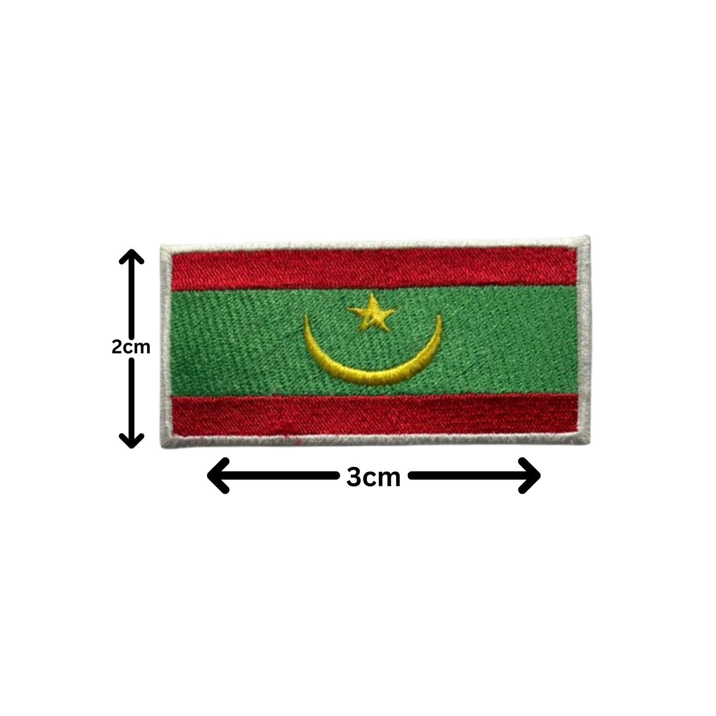 Mauritania Flag Embroidered Patch Set, Iron-On or Sew-On Applique Badges, Rectangle Shield Round Heart Shapes, for Jackets, Backpacks, Hats, Uniforms and Various Sizes