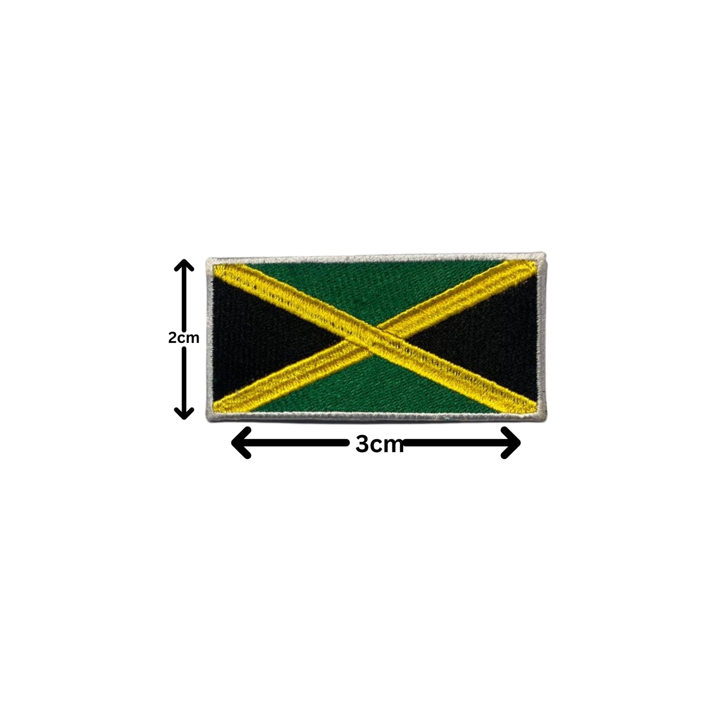 Jamaica Flag Embroidered Patch Set, Iron-On or Sew-On Applique Badges, Rectangle Shield Round Heart Shapes, for Jackets, Backpacks, Hats, Uniforms and Various Sizes