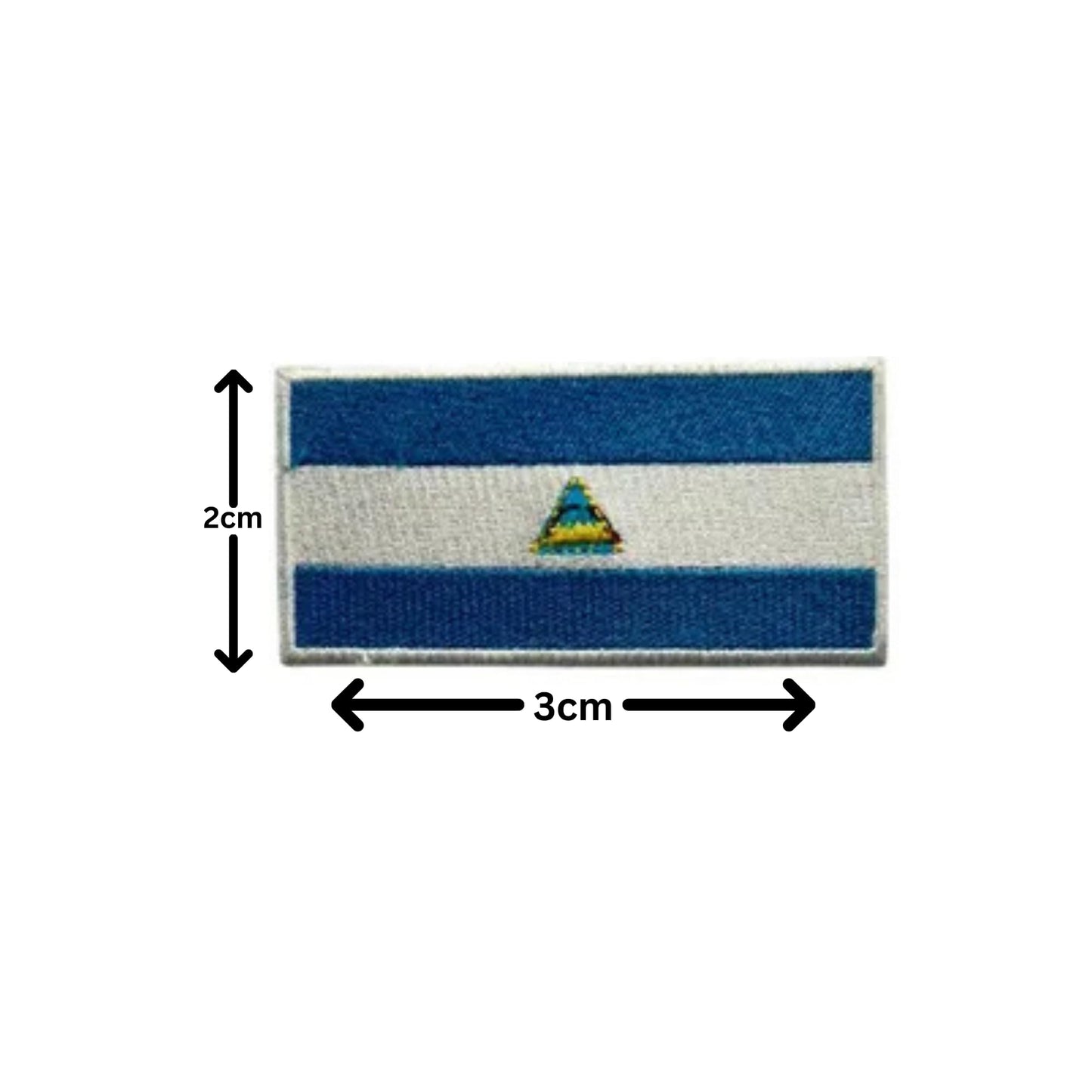 Nicaragua Flag Embroidered Patch Set, Iron-On or Sew-On Applique Badges, Rectangle Shield Round Heart Shapes, for Jackets, Backpacks, Hats, Uniforms and Various Sizes