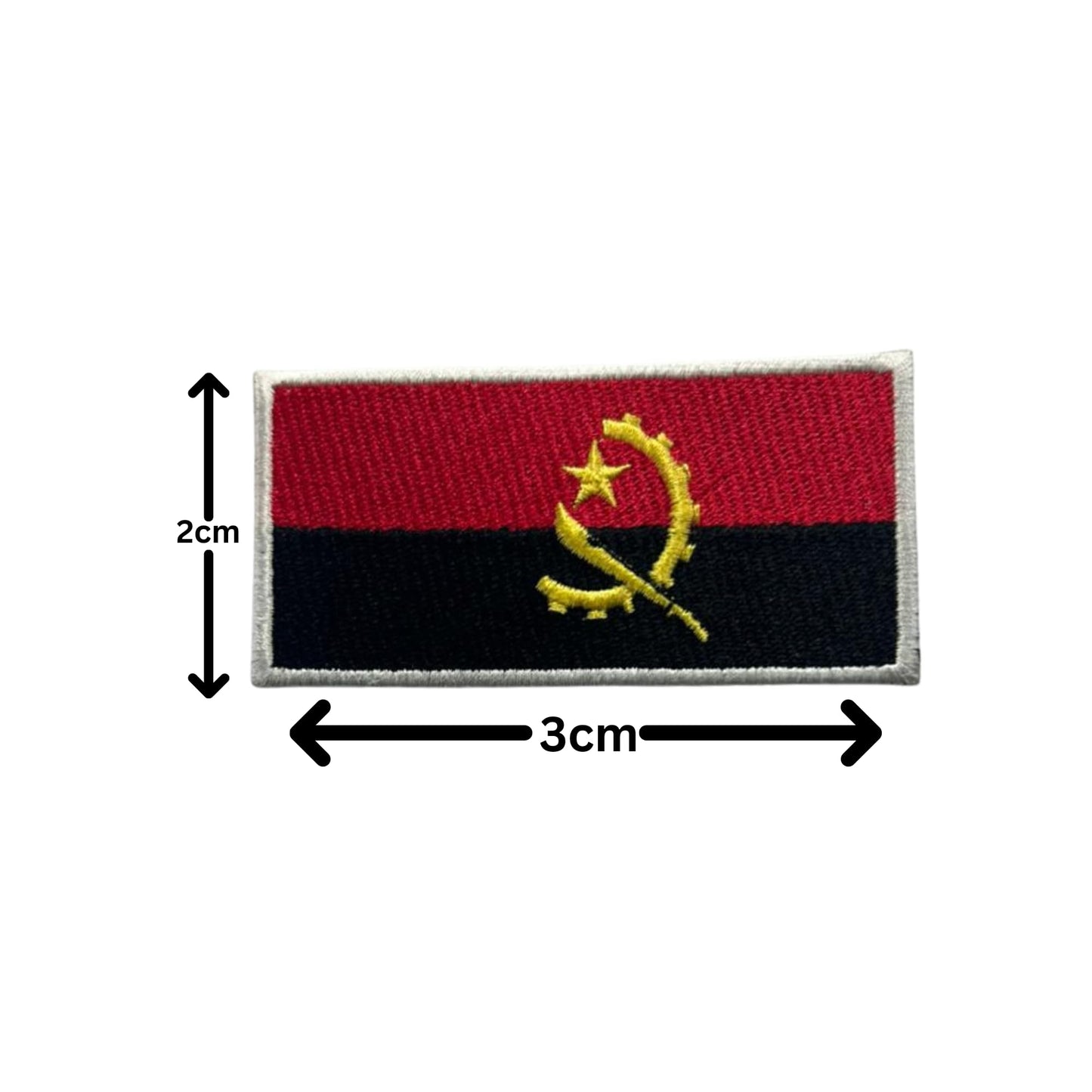Angola Flag Embroidered Patches, Iron-On/Sew-On Applique, Shield, Round, Heart and Rectangle Flag Badges for Jackets, Bags, Uniforms, Various Sizes