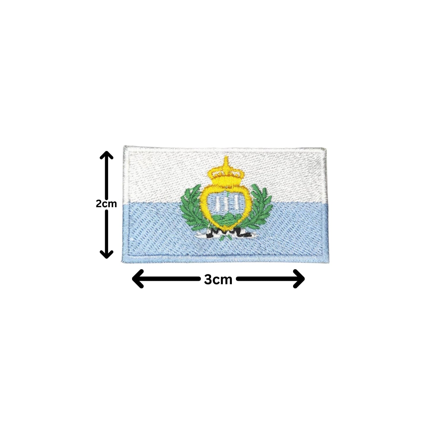 San Marino Flag Embroidered Patch Set, Iron-On or Sew-On Applique Badges, Rectangle Shield Round Heart Shapes, for Jackets, Backpacks, Hats, Uniforms and Various Sizes