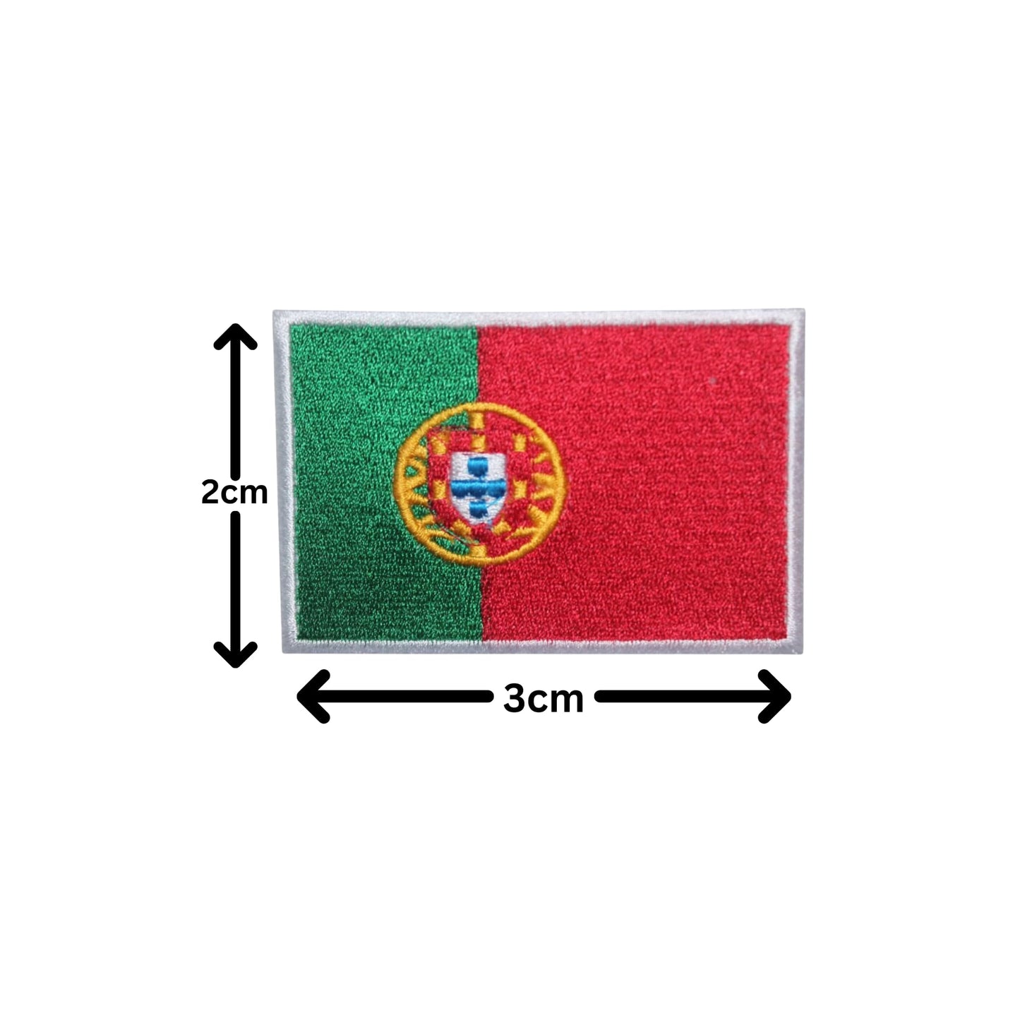BeBuz Portugal Flag Embroidered Patches, Iron-On/Sew-On Applique, Shield, Round, Heart and Rectangle Flag Badges for Jackets, Bags, Uniforms, Various Sizes