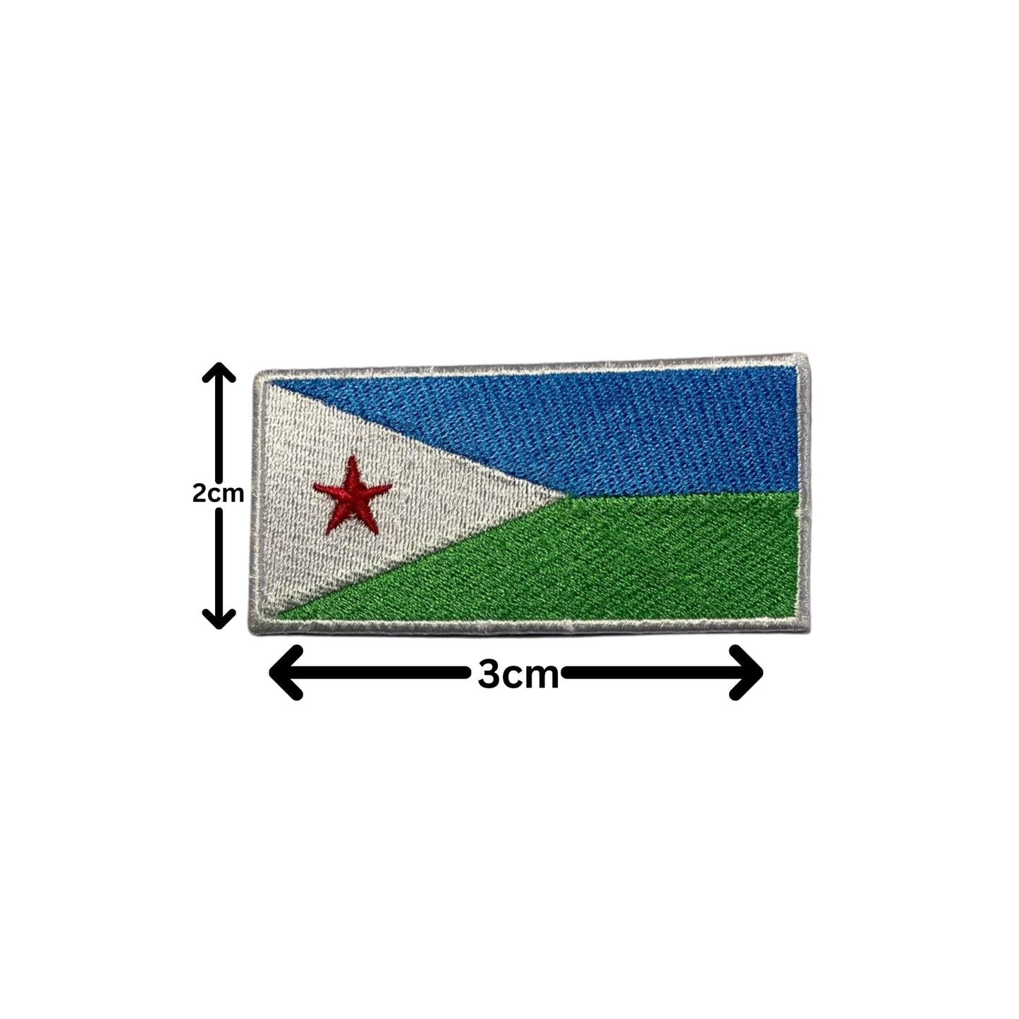 Djibouti Flag Embroidered Patch Set, Iron-On or Sew-On Applique Badges, Rectangle Shield Round Heart Shapes, for Jackets, Backpacks, Hats, Uniforms and Various Sizes