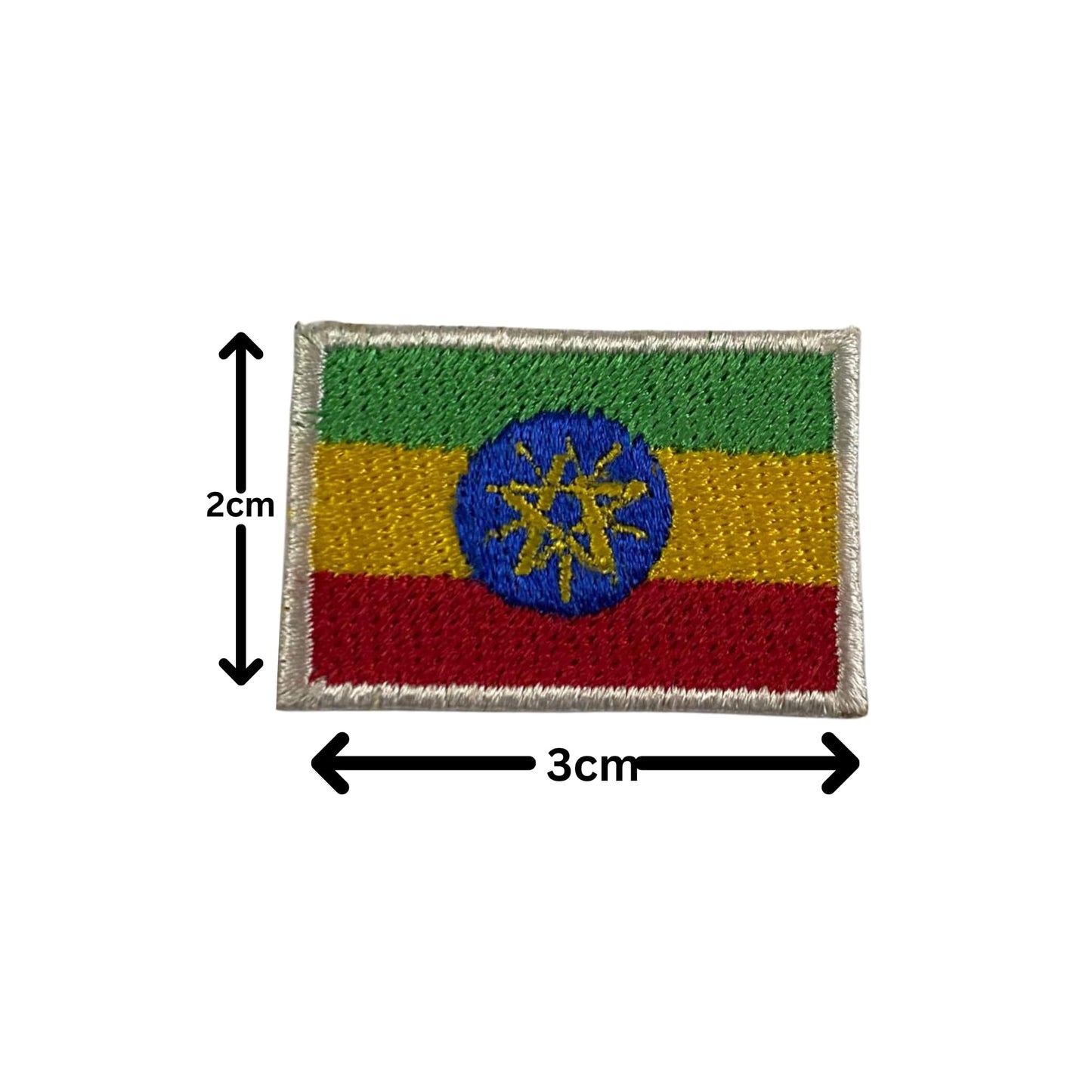 Ethiopia Flag Embroidered Patch Set, Iron-On or Sew-On Applique Badges, Rectangle Shield Round Heart Shapes, for Jackets, Backpacks, Hats, Uniforms and Various Sizes