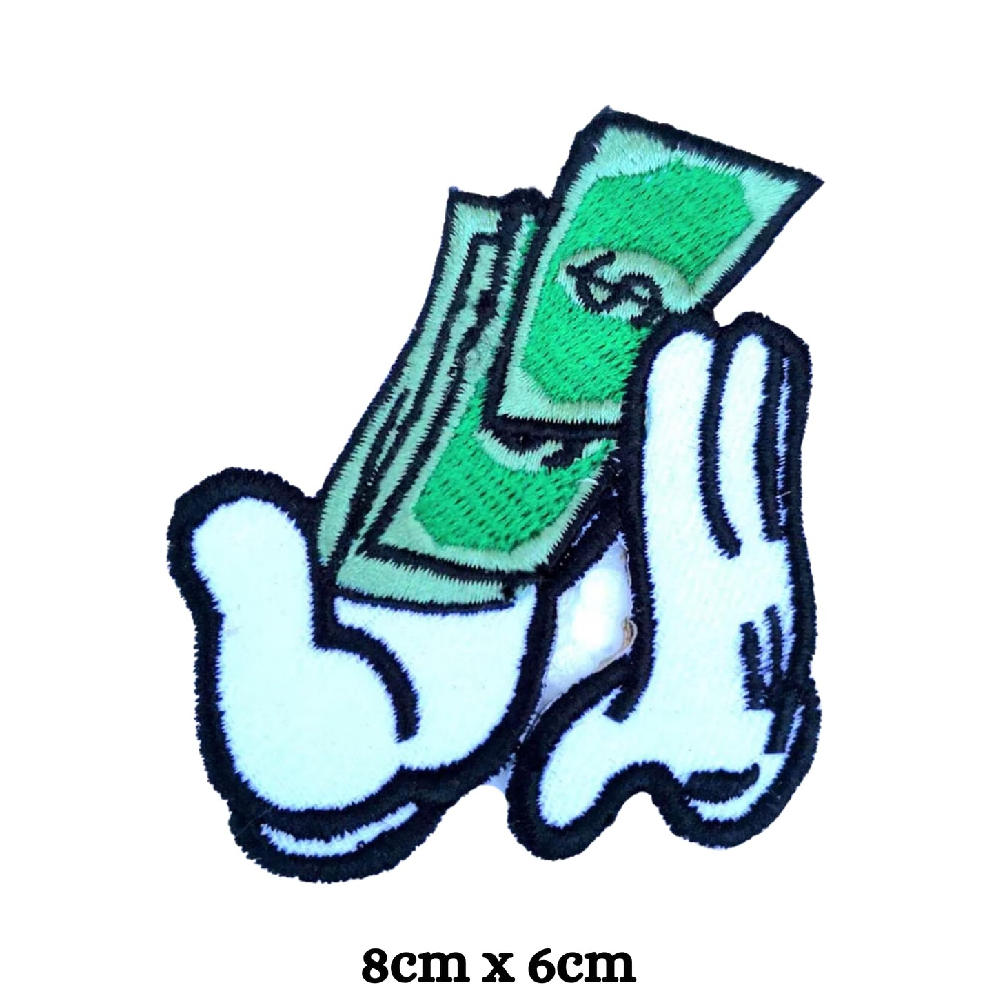 Paper Money in Hand Embroidery Iron-On Patches for Clothing Sew-On Applique for DIY Crafts Denim Jackets Jeans Backpacks