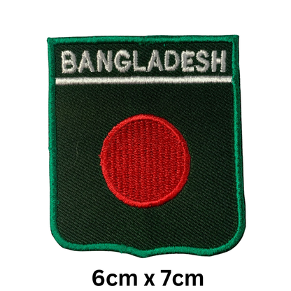 Shield Flag with Name Patch – Embroidered Iron On / Sew On Shield Shaped National Flag Badge with Country Name | All Countries | Badge for Jacket, Biker Vest, Backpack, Uniform (A-J)