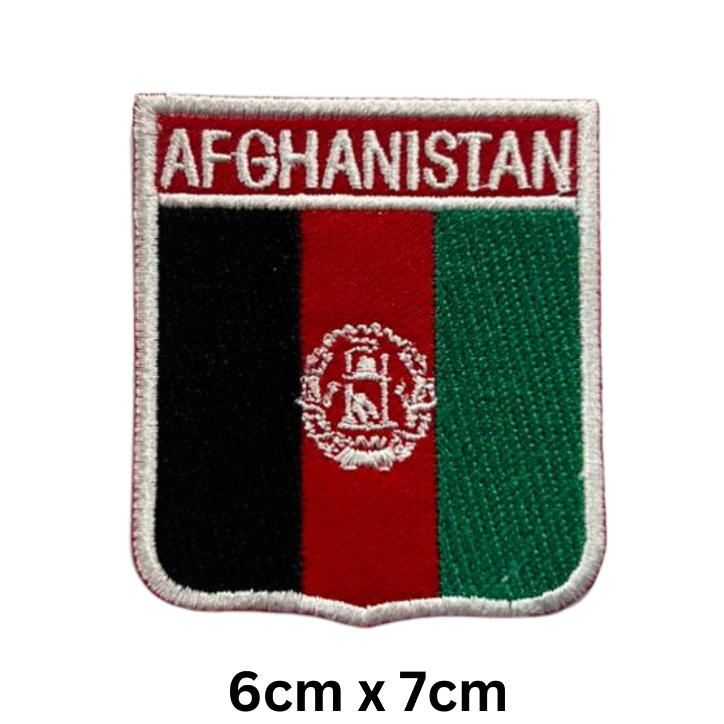 Shield Flag with Name Patch – Embroidered Iron On / Sew On Shield Shaped National Flag Badge with Country Name | All Countries | Badge for Jacket, Biker Vest, Backpack, Uniform (A-J)