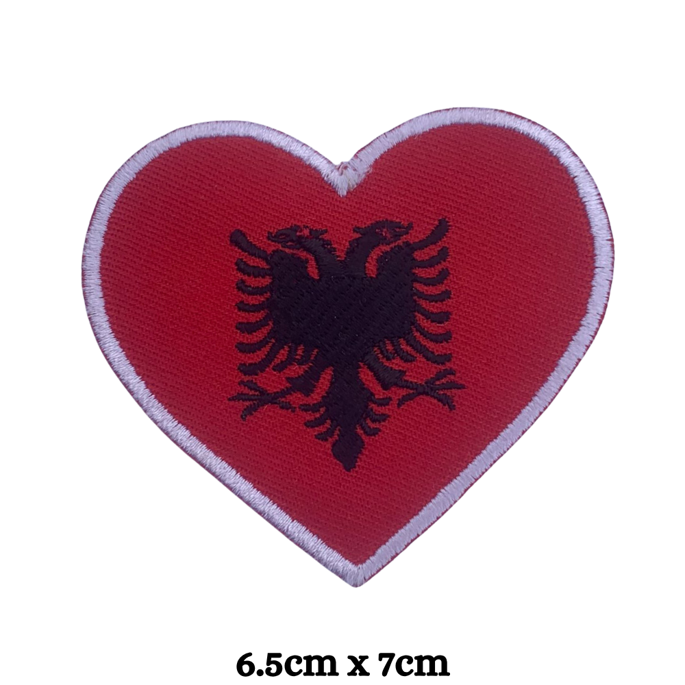 Country Heart Flag Patch – Embroidered Iron On / Sew On Heart Shaped National Flag Badge | All Countries Available | Jackets, Bags, Hats – Gift for Heritage, Travel & Flag Lovers (A-J)