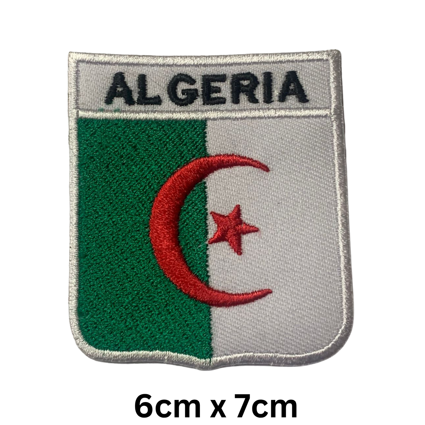 Shield Flag with Name Patch – Embroidered Iron On / Sew On Shield Shaped National Flag Badge with Country Name | All Countries | Badge for Jacket, Biker Vest, Backpack, Uniform (A-J)