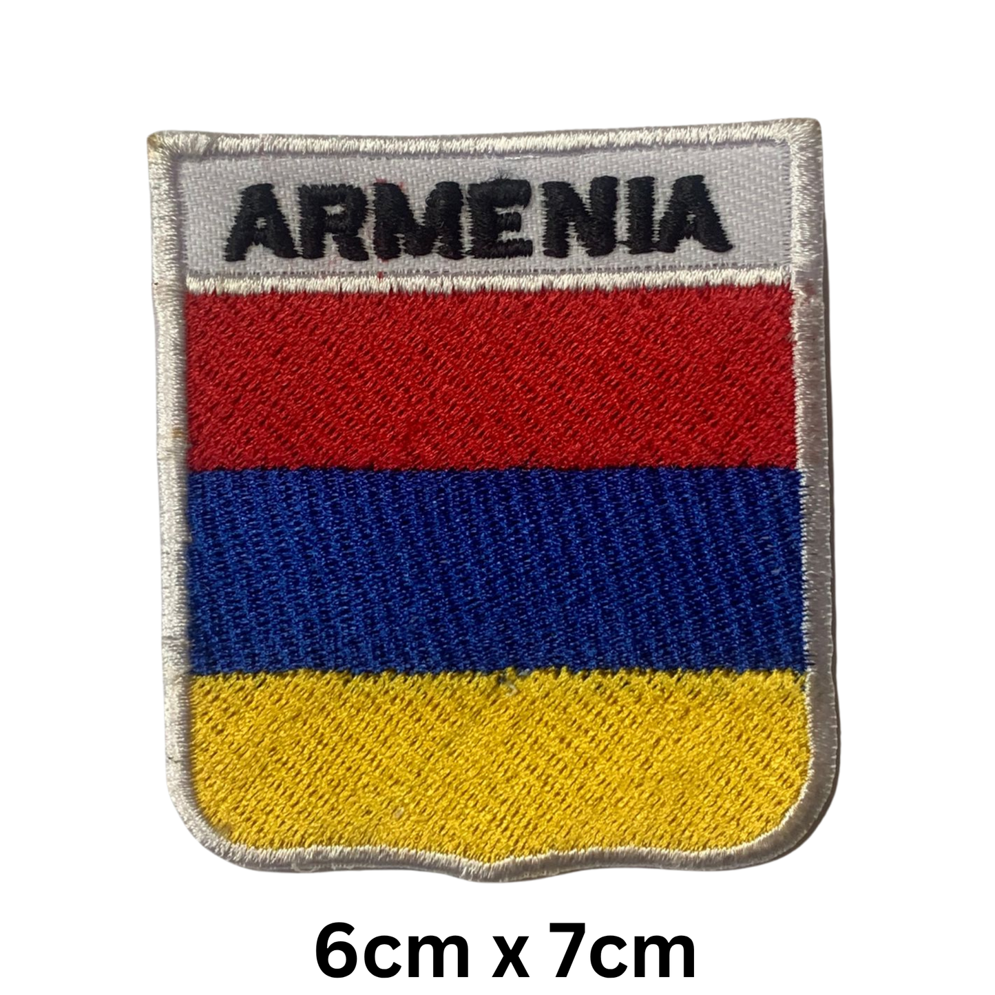 Shield Flag with Name Patch – Embroidered Iron On / Sew On Shield Shaped National Flag Badge with Country Name | All Countries | Badge for Jacket, Biker Vest, Backpack, Uniform (A-J)