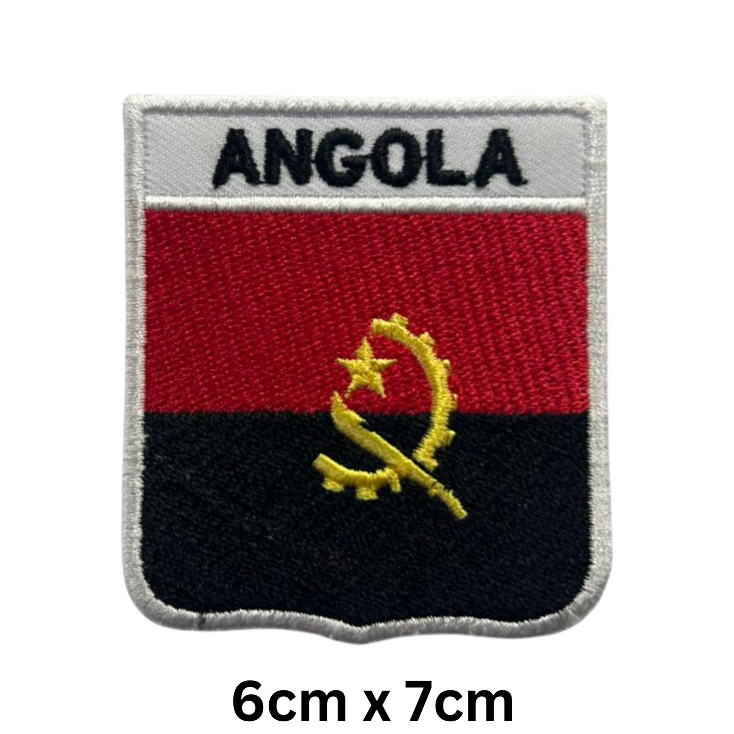 Shield Flag with Name Patch – Embroidered Iron On / Sew On Shield Shaped National Flag Badge with Country Name | All Countries | Badge for Jacket, Biker Vest, Backpack, Uniform (A-J)