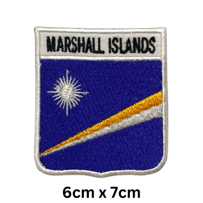 Shield Flag with Name Patch – Embroidered Iron On / Sew On Shield Shaped National Flag Badge with Country Name | All Countries | Badge for Jacket, Biker Vest, Backpack, Uniform (K-S)