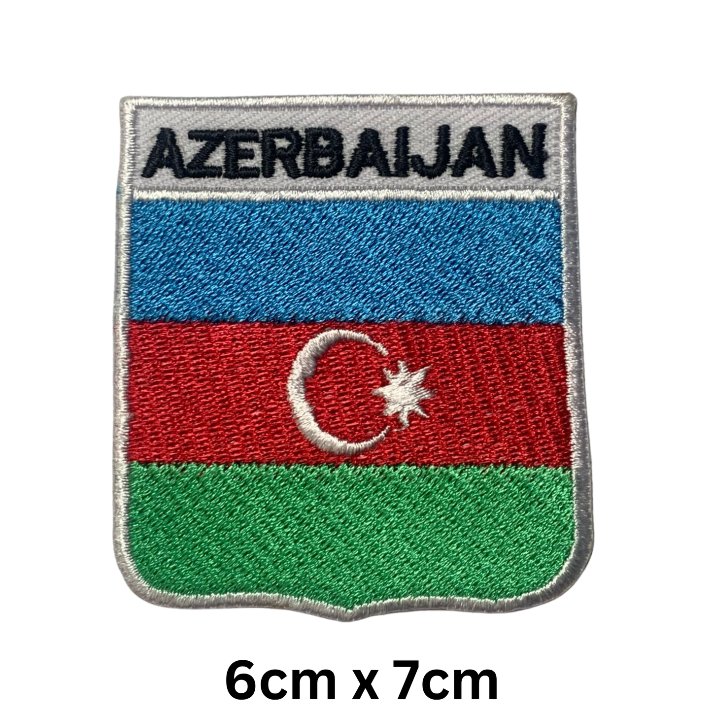 Shield Flag with Name Patch – Embroidered Iron On / Sew On Shield Shaped National Flag Badge with Country Name | All Countries | Badge for Jacket, Biker Vest, Backpack, Uniform (A-J)