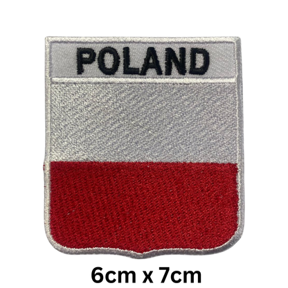 Shield Flag with Name Patch – Embroidered Iron On / Sew On Shield Shaped National Flag Badge with Country Name | All Countries | Badge for Jacket, Biker Vest, Backpack, Uniform (K-S)