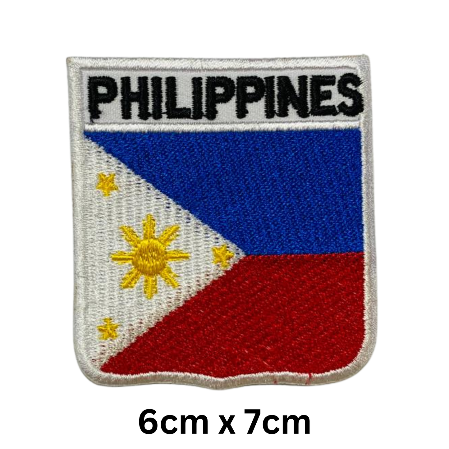 Shield Flag with Name Patch – Embroidered Iron On / Sew On Shield Shaped National Flag Badge with Country Name | All Countries | Badge for Jacket, Biker Vest, Backpack, Uniform (K-S)
