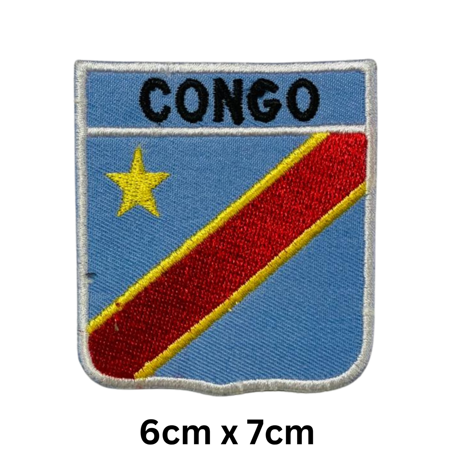Shield Flag with Name Patch – Embroidered Iron On / Sew On Shield Shaped National Flag Badge with Country Name | All Countries | Badge for Jacket, Biker Vest, Backpack, Uniform (A-J)
