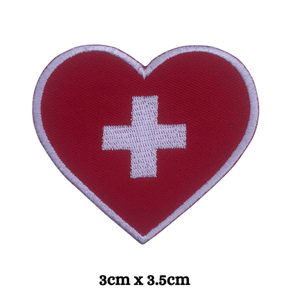 BeBuz Switzerland Flag Embroidered Patches, Iron-On/Sew-On Applique, Shield, Round, Heart and Rectangle Flag Badges for Jackets, Bags, Uniforms, Various Sizes