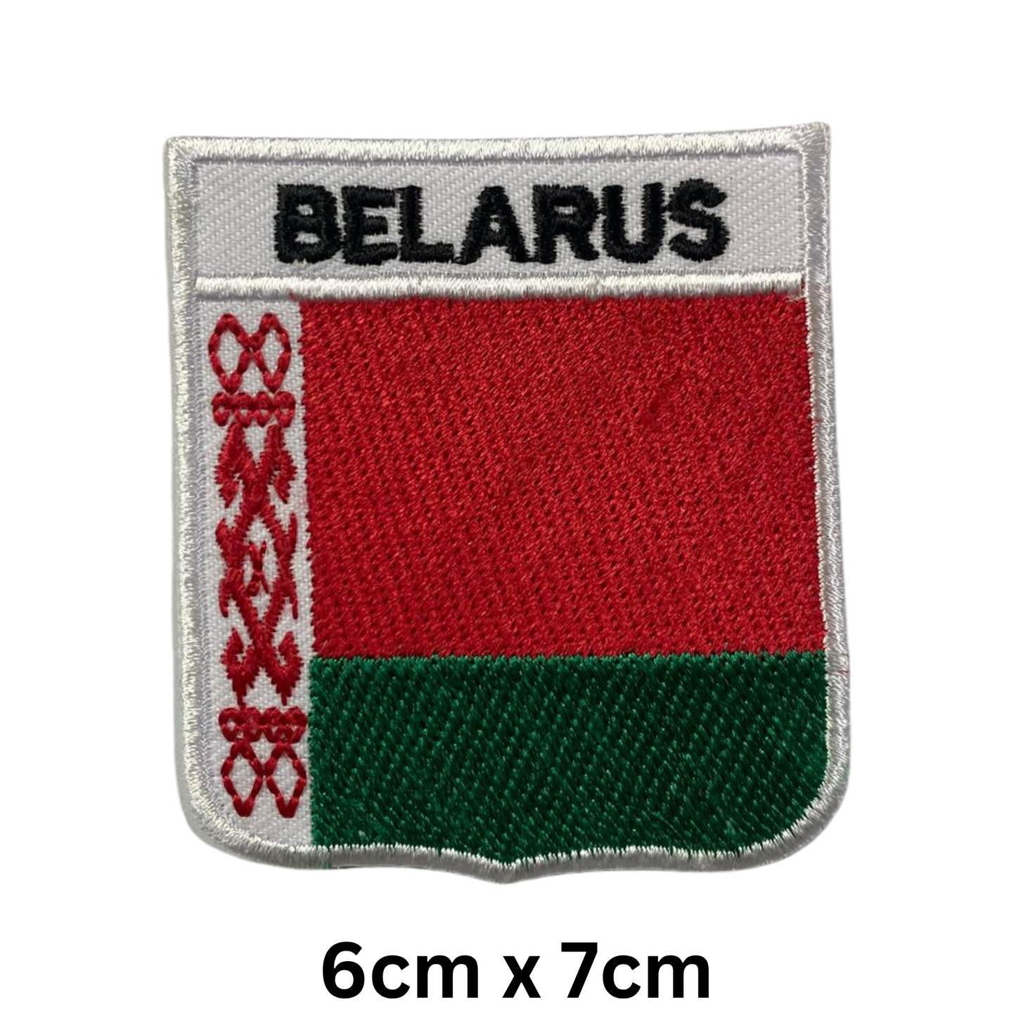 Shield Flag with Name Patch – Embroidered Iron On / Sew On Shield Shaped National Flag Badge with Country Name | All Countries | Badge for Jacket, Biker Vest, Backpack, Uniform (A-J)