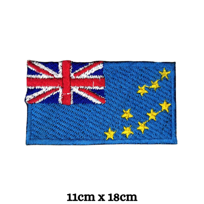 Tuvalu Flag Embroidered Patch Set, Iron-On or Sew-On Applique Badges, Rectangle Shield Round Heart Shapes, for Jackets, Backpacks, Hats, Uniforms and Various Sizes