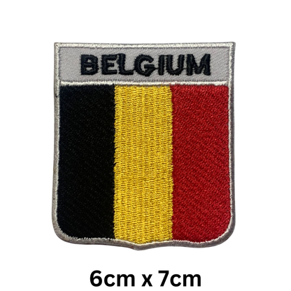 Shield Flag with Name Patch – Embroidered Iron On / Sew On Shield Shaped National Flag Badge with Country Name | All Countries | Badge for Jacket, Biker Vest, Backpack, Uniform (A-J)