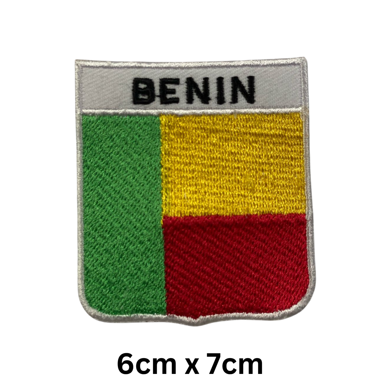 Shield Flag with Name Patch – Embroidered Iron On / Sew On Shield Shaped National Flag Badge with Country Name | All Countries | Badge for Jacket, Biker Vest, Backpack, Uniform (A-J)