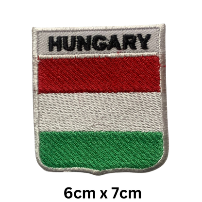 Shield Flag with Name Patch – Embroidered Iron On / Sew On Shield Shaped National Flag Badge with Country Name | All Countries | Badge for Jacket, Biker Vest, Backpack, Uniform (A-J)
