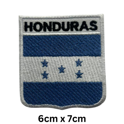 Shield Flag with Name Patch – Embroidered Iron On / Sew On Shield Shaped National Flag Badge with Country Name | All Countries | Badge for Jacket, Biker Vest, Backpack, Uniform (A-J)