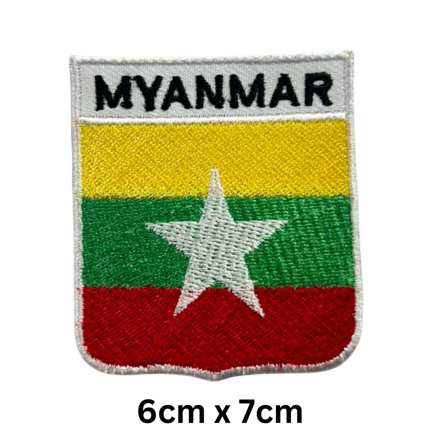 Shield Flag with Name Patch – Embroidered Iron On / Sew On Shield Shaped National Flag Badge with Country Name | All Countries | Badge for Jacket, Biker Vest, Backpack, Uniform (K-S)
