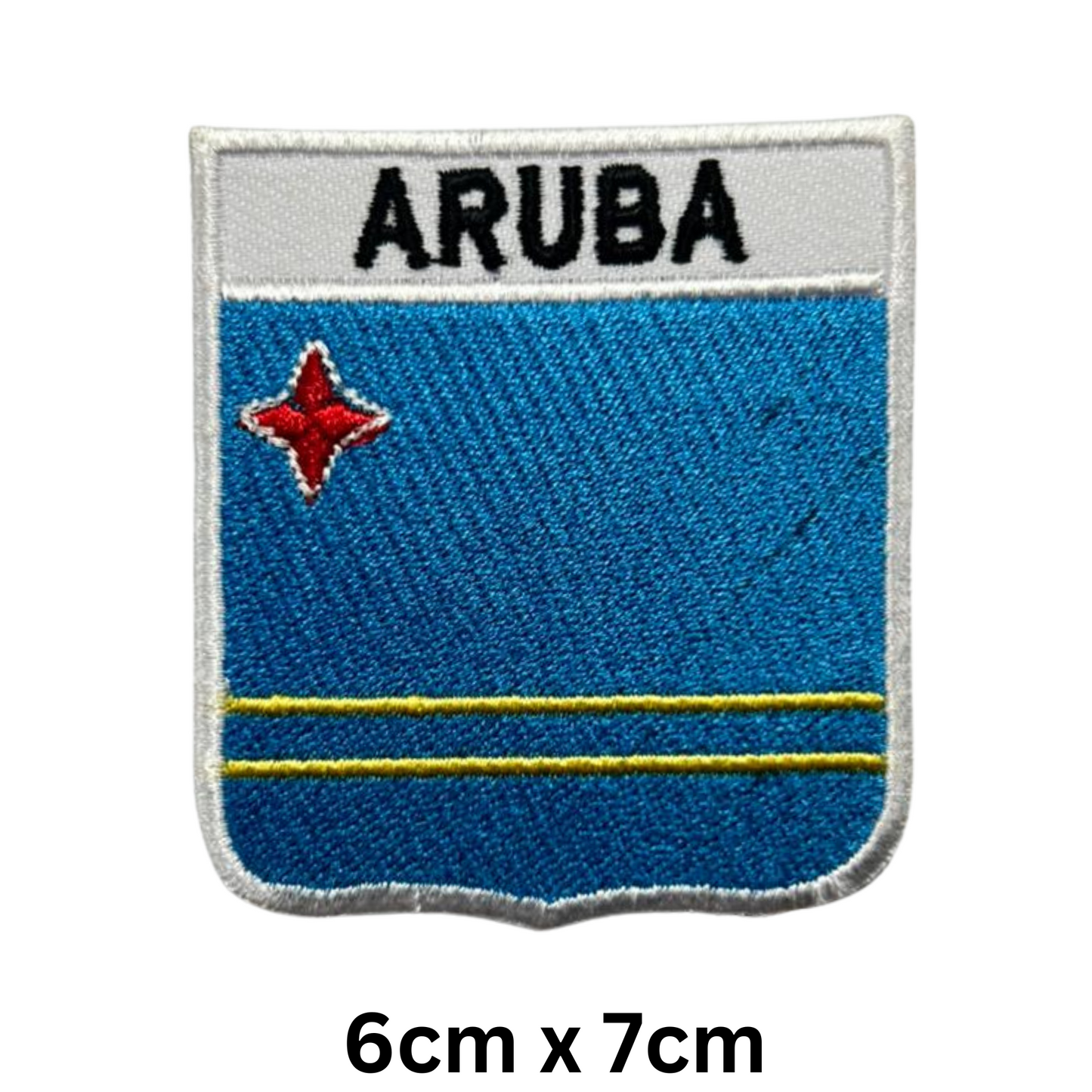 Shield Flag with Name Patch – Embroidered Iron On / Sew On Shield Shaped National Flag Badge with Country Name | All Countries | Badge for Jacket, Biker Vest, Backpack, Uniform (A-J)
