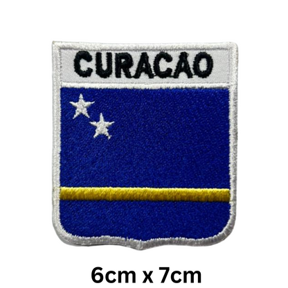 Shield Flag with Name Patch – Embroidered Iron On / Sew On Shield Shaped National Flag Badge with Country Name | All Countries | Badge for Jacket, Biker Vest, Backpack, Uniform (A-J)