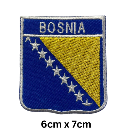 Shield Flag with Name Patch – Embroidered Iron On / Sew On Shield Shaped National Flag Badge with Country Name | All Countries | Badge for Jacket, Biker Vest, Backpack, Uniform (A-J)
