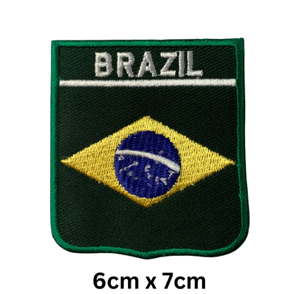 Shield Flag with Name Patch – Embroidered Iron On / Sew On Shield Shaped National Flag Badge with Country Name | All Countries | Badge for Jacket, Biker Vest, Backpack, Uniform (A-J)