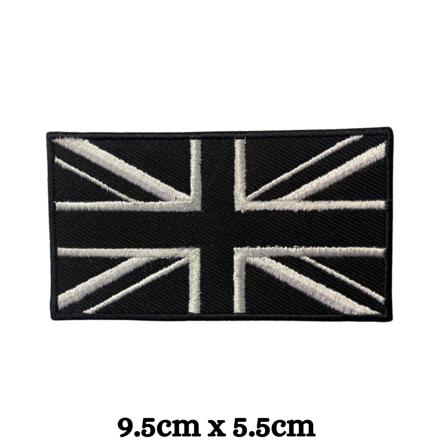 Black Union Jack National Country Flag Different Sizes Iron On Patch Embroidered Sew On Applique Badge x2