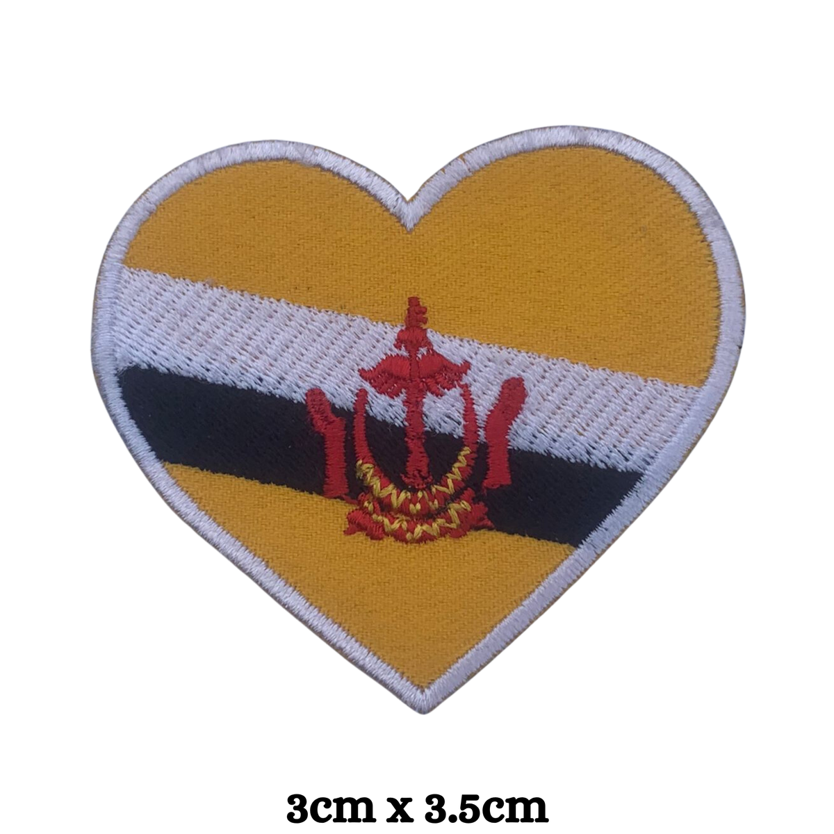BeBuz Brunei Flag Embroidered Patch Set, Iron-On or Sew-On Applique Badges, Rectangle Shield Round Heart Shapes, National Flag Emblem for Jackets, Backpacks, Hats, Uniforms and Various Sizes