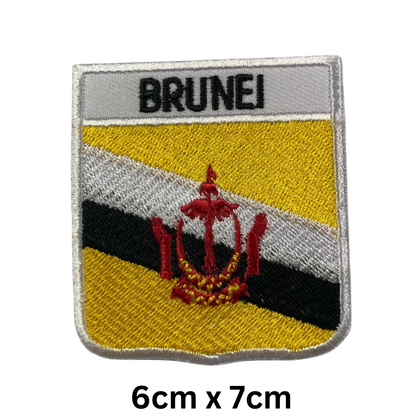 Shield Flag with Name Patch – Embroidered Iron On / Sew On Shield Shaped National Flag Badge with Country Name | All Countries | Badge for Jacket, Biker Vest, Backpack, Uniform (A-J)