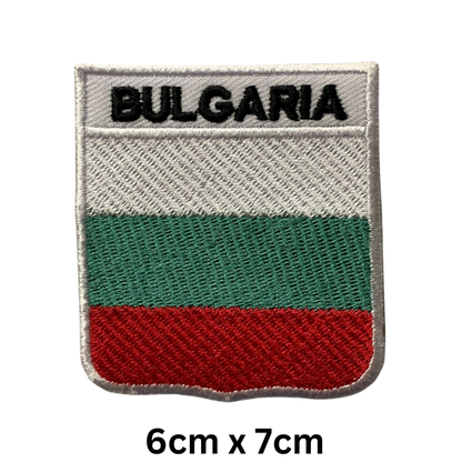 Shield Flag with Name Patch – Embroidered Iron On / Sew On Shield Shaped National Flag Badge with Country Name | All Countries | Badge for Jacket, Biker Vest, Backpack, Uniform (A-J)