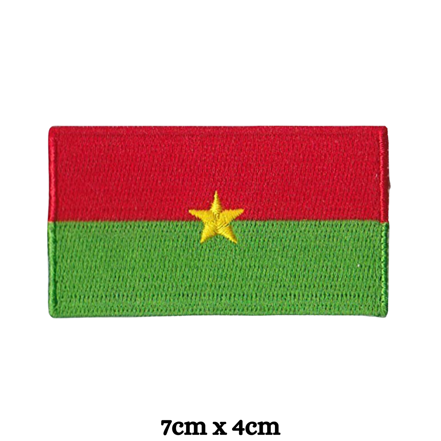 Burkina Faso Flag Embroidered Patch Set, Iron-On or Sew-On Applique Badges, Rectangle Shield Round Heart Shapes, for Jackets, Backpacks, Hats, Uniforms and Various Sizes
