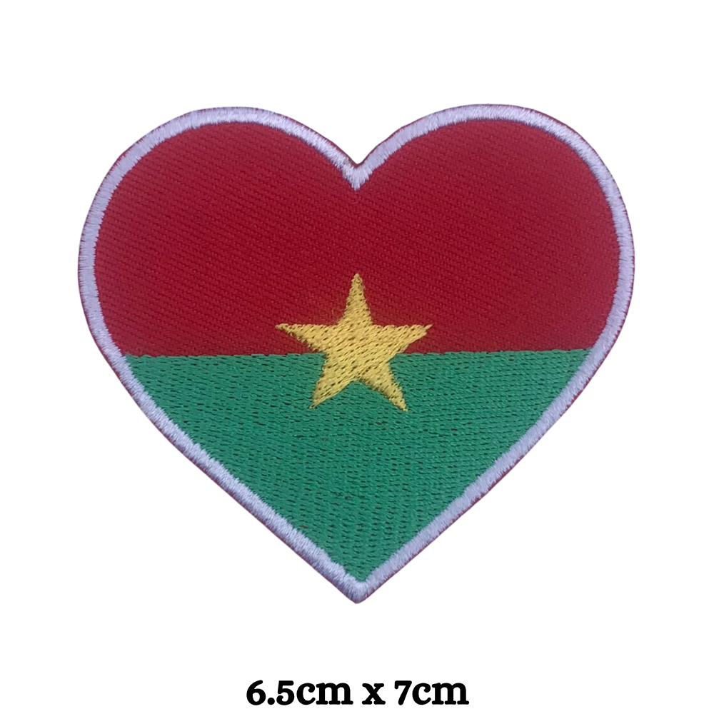 Country Heart Flag Patch – Embroidered Iron On / Sew On Heart Shaped National Flag Badge | All Countries Available | Jackets, Bags, Hats – Gift for Heritage, Travel & Flag Lovers (A-J)