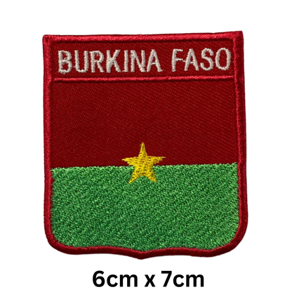 Shield Flag with Name Patch – Embroidered Iron On / Sew On Shield Shaped National Flag Badge with Country Name | All Countries | Badge for Jacket, Biker Vest, Backpack, Uniform (A-J)
