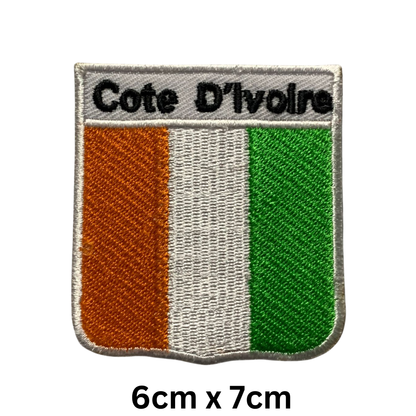Shield Flag with Name Patch – Embroidered Iron On / Sew On Shield Shaped National Flag Badge with Country Name | All Countries | Badge for Jacket, Biker Vest, Backpack, Uniform (A-J)