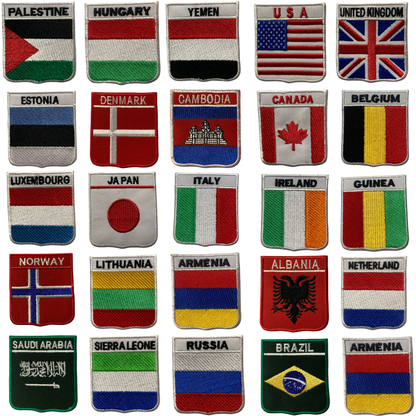 Shield Flag with Name Patch – Embroidered Iron On / Sew On Shield Shaped National Flag Badge with Country Name | All Countries | Badge for Jacket, Biker Vest, Backpack, Uniform (T-Z)