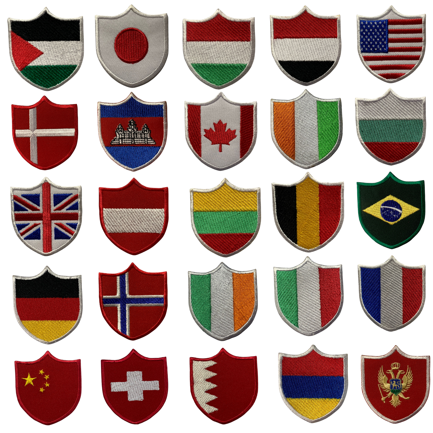 Shield Flag Patch – Embroidered Iron On / Sew On Shield Shaped National Flag Badge | All Countries Available | Heraldic Crest Patch for Jacket, Backpack, Biker Vest, Uniform – Choose Your Country (A-J)
