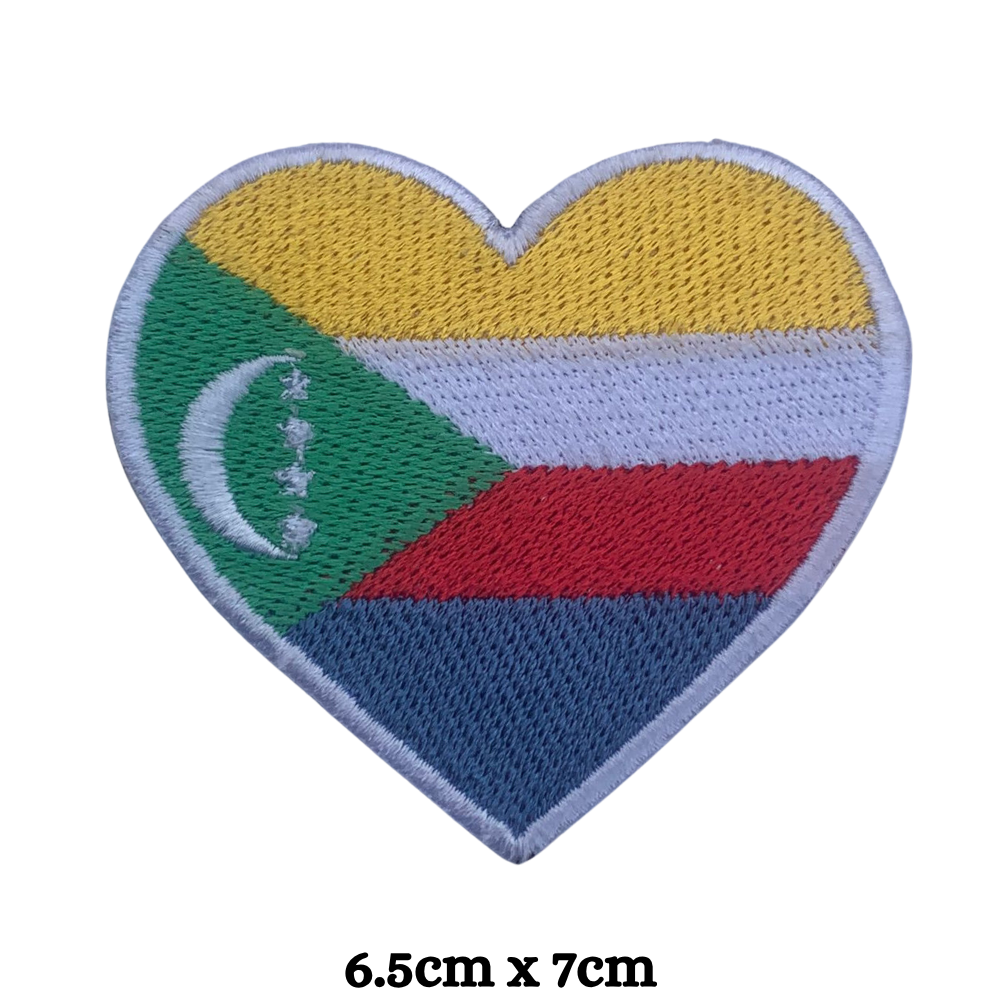 Country Heart Flag Patch – Embroidered Iron On / Sew On Heart Shaped National Flag Badge | All Countries Available | Jackets, Bags, Hats – Gift for Heritage, Travel & Flag Lovers (A-J)