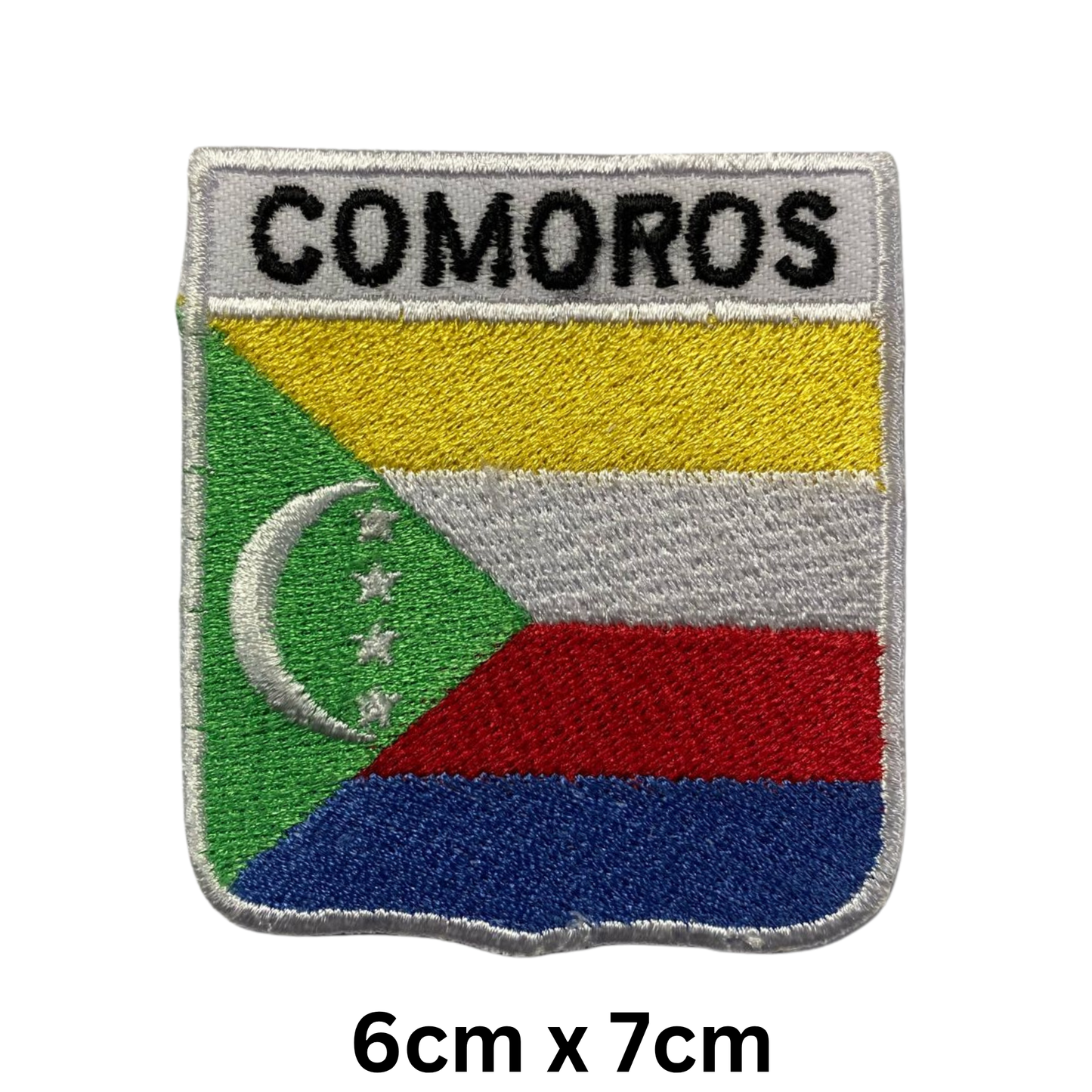 Shield Flag with Name Patch – Embroidered Iron On / Sew On Shield Shaped National Flag Badge with Country Name | All Countries | Badge for Jacket, Biker Vest, Backpack, Uniform (A-J)